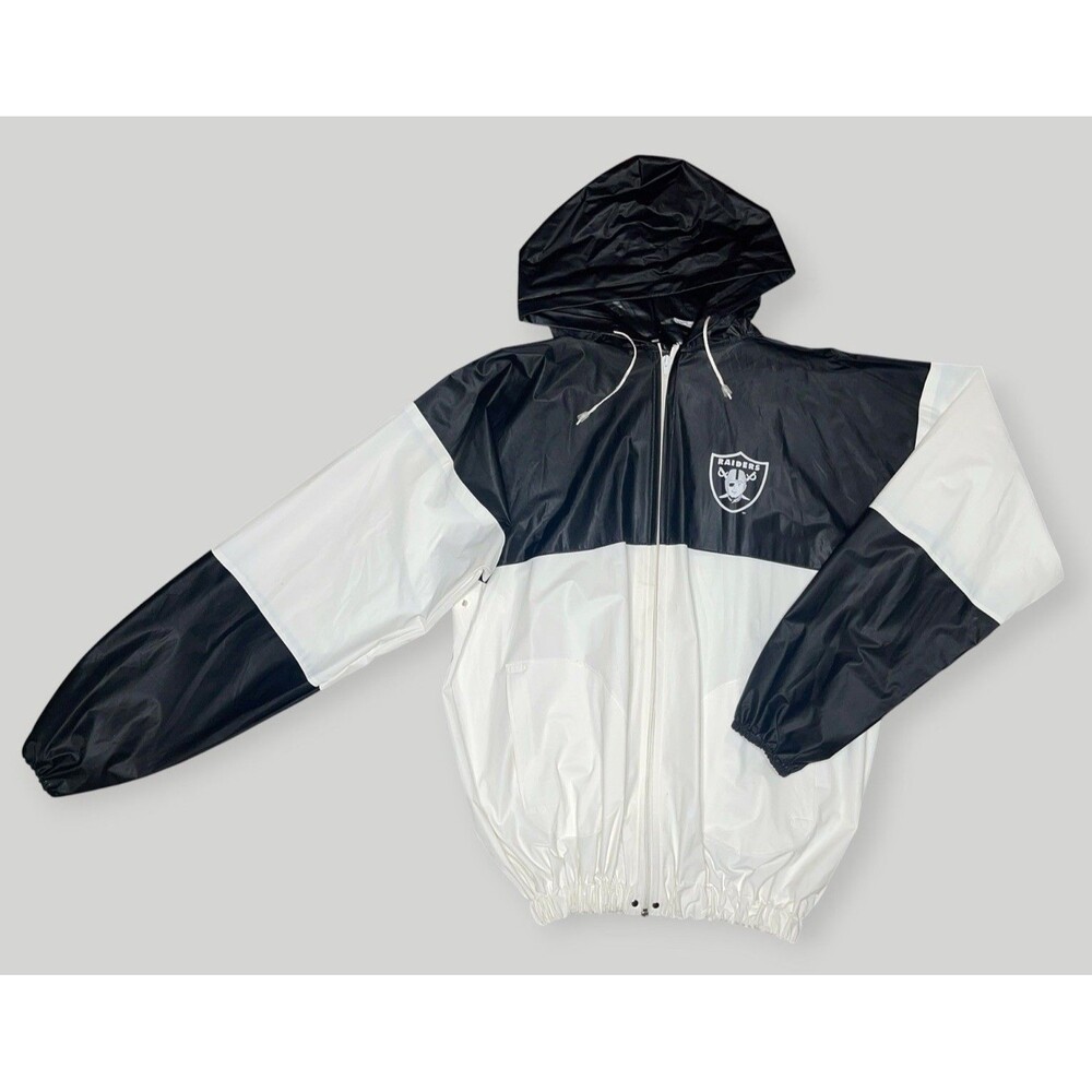 Vtg 94 RainMate Las Vegas Raiders NFL Full Zip Rain Coat Mens LG White Black